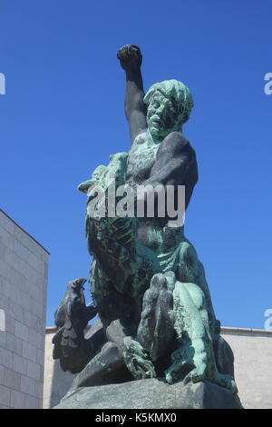 Statue of St George slaying the dragon, at the base of the Liberty Monument, Citadel, Gellert Hill, Budapest, Hungary Stock Photo