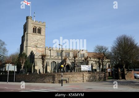 All Saints Church, Houghton Regis, Bedfordshire, is a medieval church. There has been a church on this site since Saxon times Stock Photo