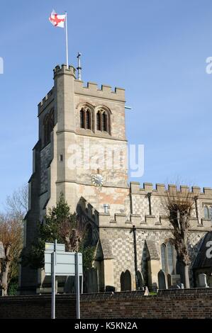 All Saints Church, Houghton Regis, Bedfordshire, is a medieval church. There has been a church on this site since Saxon times Stock Photo