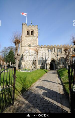 All Saints Church, Houghton Regis, Bedfordshire, is a medieval church. There has been a church on this site since Saxon times Stock Photo