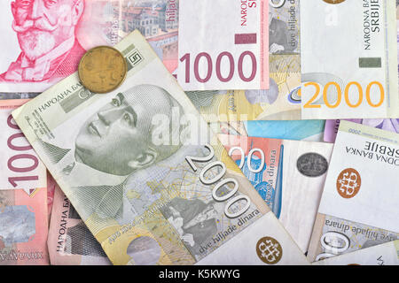 Close-up of Serbian banknotes and coins Stock Photo