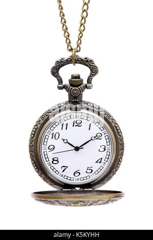 old pocket watch with chain isolated on white background Stock Photo