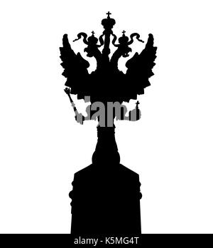 Two-headed eagle, Russian coat of arms black silhouette isolated on white. Symbol of imperial Russia Stock Photo