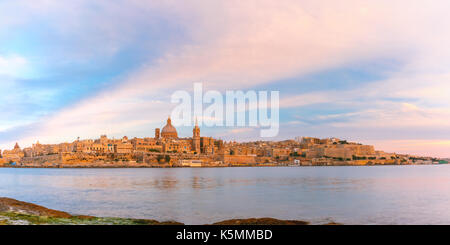 Valletta Skyline from Sliema at sunset, Malta Stock Photo