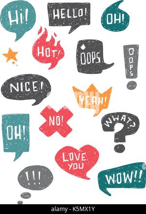 Hand drawn vector illustration or ink drawing of some vector speech bubbles and symbols Stock Vector