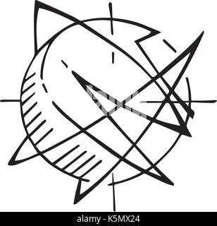 Hand drawn vector illustration or ink drawing of an abstract planet or atom symbol Stock Vector