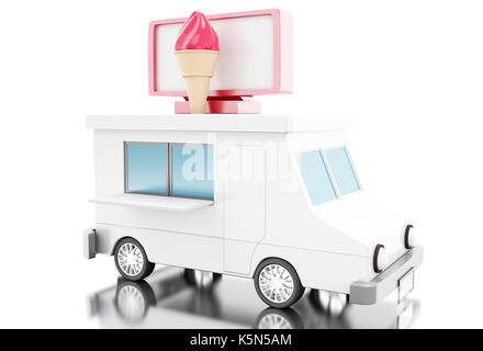 3d illustration. Ice cream food truck.  Fast food concept. Isolated white background Stock Photo
