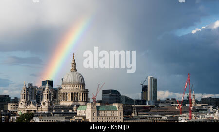 Stunning rainbow over St. Pauls Cathedral in London on 9th September 2017 Stock Photo