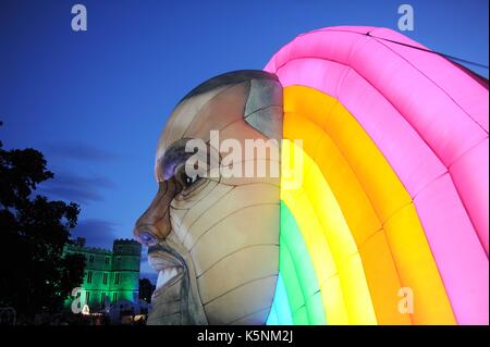 Inflatable Kanye West at Bestival Music Festival. Inflatable Kanye West Credit: Finnbarr Webster/Alamy Live News Stock Photo