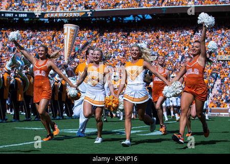 September 09, 2017: Tennessee Volunteers cheerleaders take the field before the NCAA Football game between the University of Tennessee Volunteers and the Indiana State Sycamores at Neyland Stadium in Knoxville, TN Tim Gangloff/CSM Stock Photo