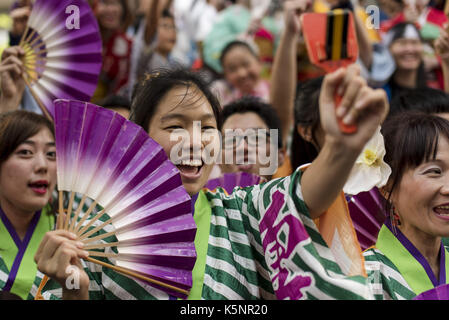 Kuala Lumpur, MALAYSIA. 10th Sep, 2017. Japanese girls living in Malaysia wearing traditional Yukata costumes during the annual 'Bon Odori' festival celebrations in Kuala Lumpur, Malaysia on September 10, 2017. Hundreds of participants including both resident Japanese nationals and local Malaysians are celebrated the summer dance festival. Credit: Chris Jung/ZUMA Wire/Alamy Live News Stock Photo