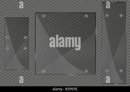 Glass plates set. Vector glass banners on transparent background. Vector illustration Stock Vector