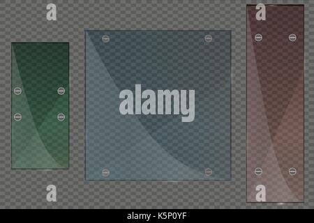 Glass plates set. Vector glass banners on transparent background. Vector illustration Stock Vector