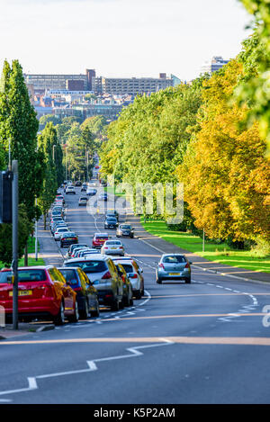 Northampton UK - Aug 15 2017: Cloudy Day Cityscape View of Northampton UK with road in foreground. Stock Photo