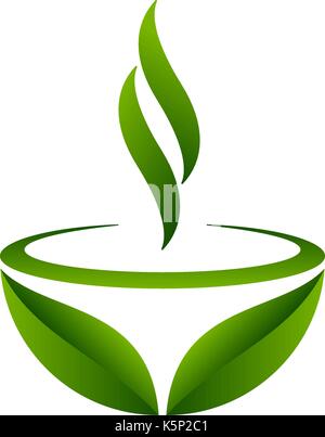 Green tea cup and leaves design. Green tea symbol on white background. Vector illustration. Stock Vector