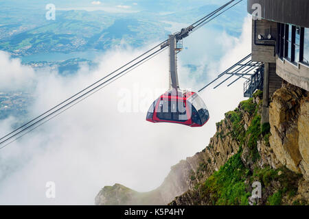 The new and beautiful aerial cable car - Dragon Ride at Mount Pilatus, Lucerne, Switzerland Stock Photo