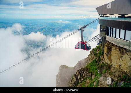 The new and beautiful aerial cable car - Dragon Ride at Mount Pilatus, Lucerne, Switzerland Stock Photo