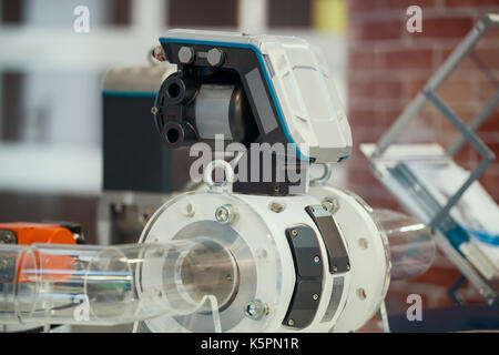 Part of extrusion manufacturing line - extruder, close up Stock Photo