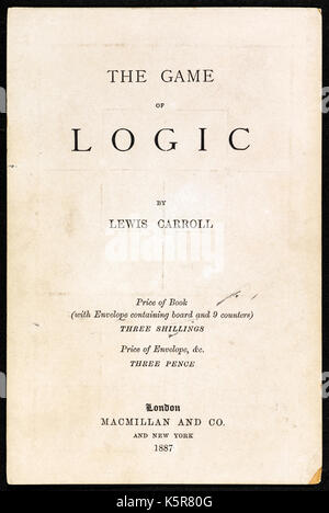 ‘The Game of Logic’ by Lewis Caroll, the pseudonym of Charles Lutwidge Dodgson (1832-1898) in 1887. Dodgson was a mathematician and this game challenged ‘players’ to denote various logical statements. Photograph of title page. See more information below. Stock Photo