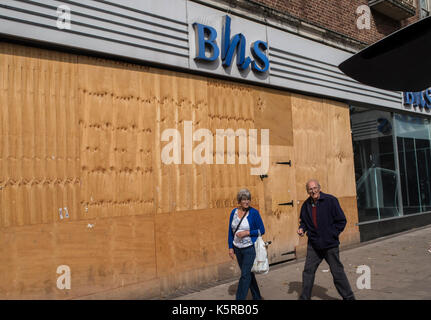 British Homes Stores in Fore Street Exeter, Sep 17, boarded up when the chain closed down in Aug 16 Stock Photo
