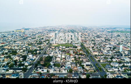 Aerial shot of Wildwood in New Jersey under fog Stock Photo