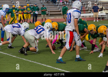 San Marin High School Mustangs, versus, Tamalpais High School Red Tailed Hawks, high school football players, high school football, Novato, California Stock Photo