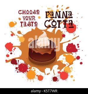 Panna Cotta Chocolate Dessert Colorful Icon Choose Your Taste Cafe Poster Stock Vector
