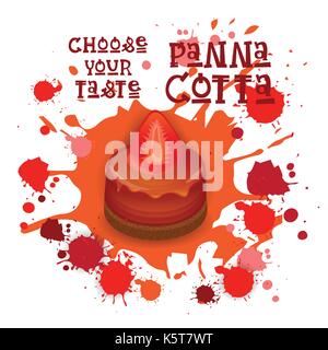 Panna Cotta Strawberry Dessert Colorful Icon Choose Your Taste Cafe Poster Stock Vector