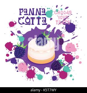 Panna Cotta Blackberry Dessert Colorful Icon Choose Your Taste Cafe Poster Stock Vector