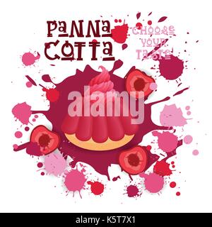 Panna Cotta Cherry Dessert Colorful Icon Choose Your Taste Cafe Poster Stock Vector