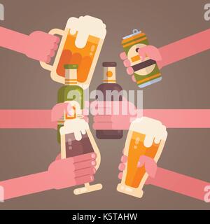 People Hands Clinking Beer Cheering Party Celebration Festival Concept Stock Vector