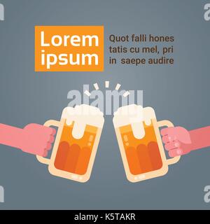 People Hands Clinking Beer Glasses Cheering Party Celebration Festival Concept Stock Vector