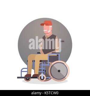 Senior Man On Wheel Chair Grandfather Gray Hair Male Icon Stock Vector