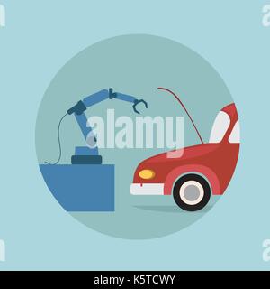 Modern Robotic Arm Repair Car Icon, Futuristic Artificial Intelligence Mechanism Technology Stock Vector