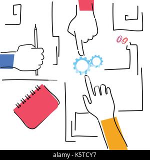 Hands Woking Team Together Making Business Plan Workplace Desk Top Angle View Stock Vector