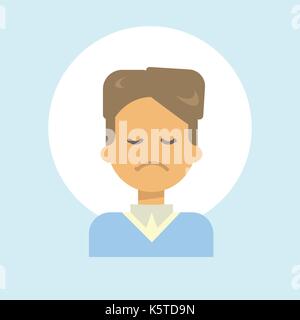 Male Sad Emotion Profile Icon, Man Cartoon Portrait Face Stock Vector