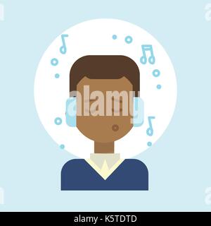 African American Male Listening Music Emotion Profile Icon, Man Cartoon Portrait Stock Vector