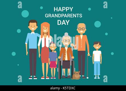 Happy Grandparents Day Greeting Card Banner Big Family Together Stock Vector