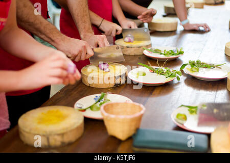 Traditional way of preparing thai food using chopper knife. Picture of traditional thai cuisine made taken during cooking class in Chiang Mai Stock Photo