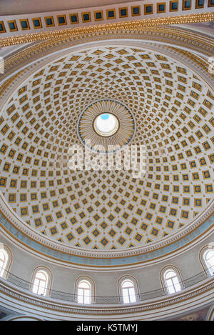 MOSTA, MALTA - AUGUST 21, 2017: The dome of the Rotunda of Mosta (Church of the Assumption of Our Lady) is the third largest unsupported dome in the W Stock Photo