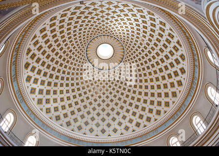 MOSTA, MALTA - AUGUST 21, 2017: The dome of the Rotunda of Mosta (Church of the Assumption of Our Lady) is the third largest unsupported dome in the W Stock Photo