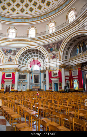 MOSTA, MALTA - AUGUST 21, 2017: The dome of the Rotunda of Mosta (Church of the Assumption of Our Lady) is the third largest unsupported dome in the W Stock Photo