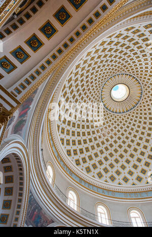 MOSTA, MALTA - AUGUST 21, 2017: The dome of the Rotunda of Mosta (Church of the Assumption of Our Lady) is the third largest unsupported dome in the W Stock Photo