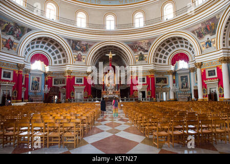 MOSTA, MALTA - AUGUST 21, 2017: The dome of the Rotunda of Mosta (Church of the Assumption of Our Lady) is the third largest unsupported dome in the W Stock Photo