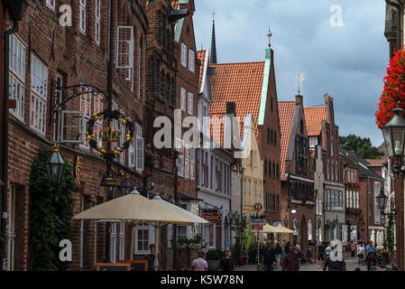 Historic Old Town, row of houses in Heiligengeiststraße, Lüneburg, Lower Saxony, Germany Stock Photo