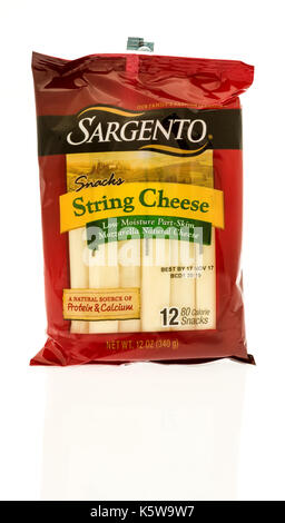 Winneconne, WI - 7 September 2017: A package of Sargento string cheese on an isolated background. Stock Photo