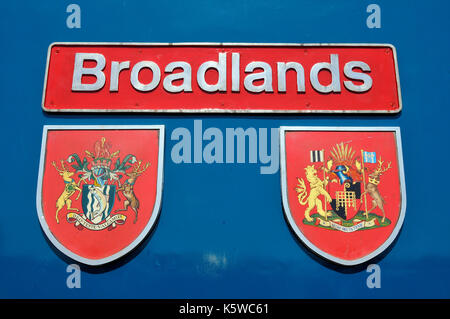 british railways locomotive badges and engine train traction plates with the names on them british rail, southern region, indomitable names plates Stock Photo