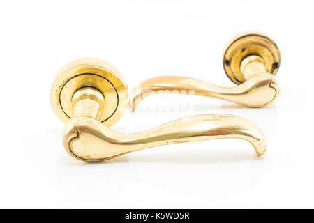 Old Gold Door Handle Isolated on White. Stock Photo