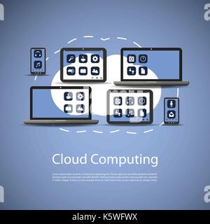 dashed line computer technology with cloud data loading vector ...
