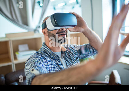 Touching new world Stock Photo